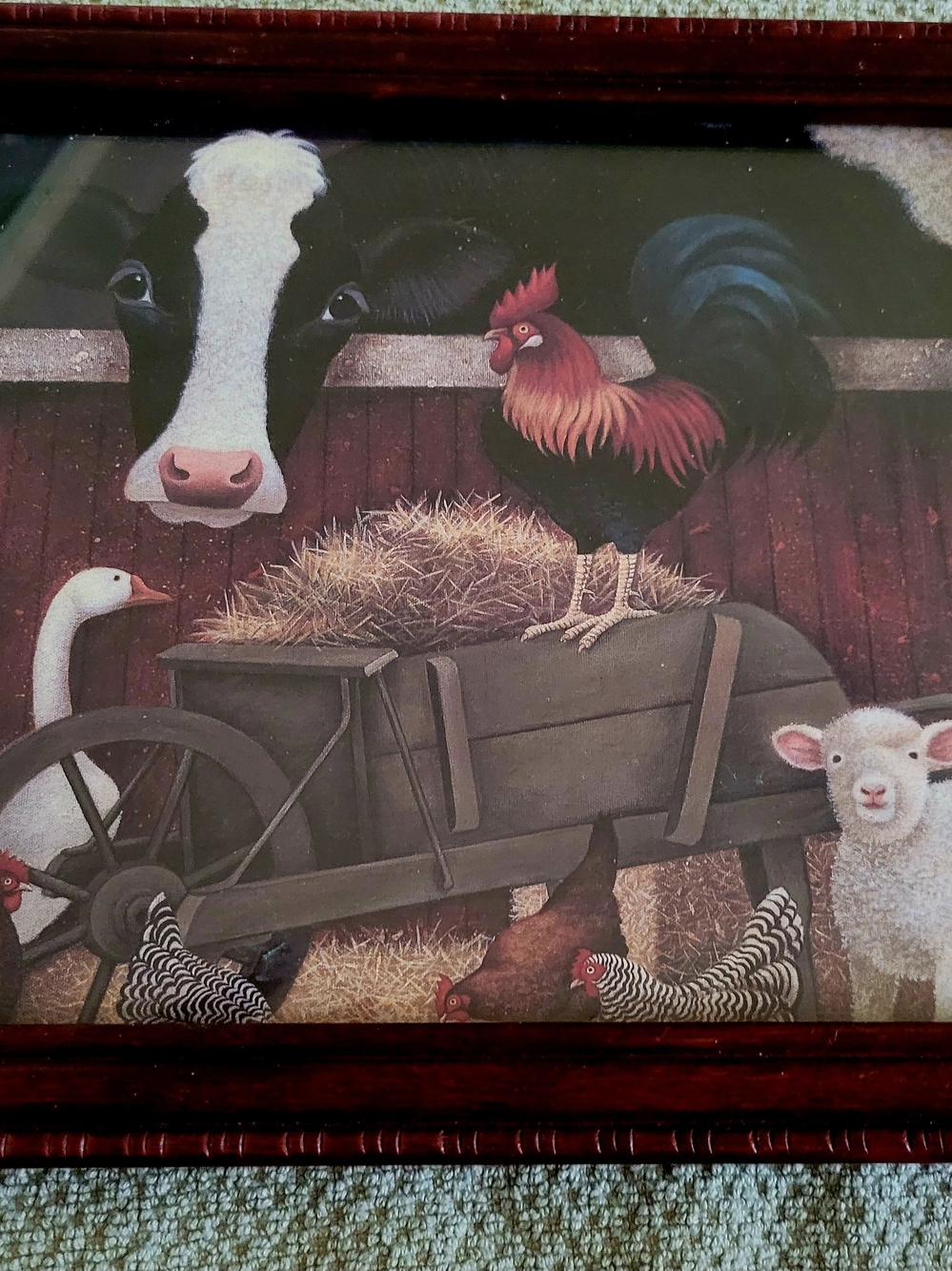 Farm Animal Wall Art Print with Rooster & Cow